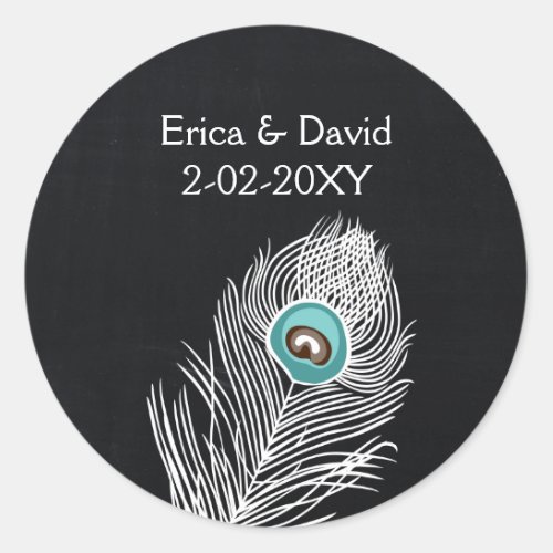 Vintage Chalkboard peacock  wedding favor stickers