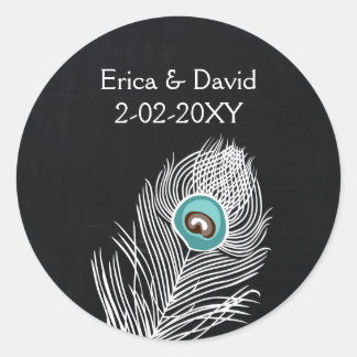 Vintage Chalkboard peacock wedding favor stickers