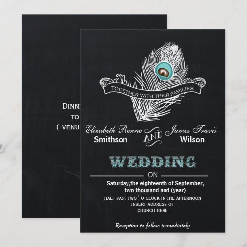Vintage Chalkboard peacock wedding invite