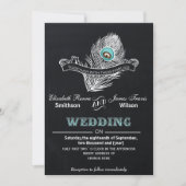 Vintage Chalkboard peacock wedding invite (Front)