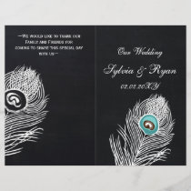 Vintage Chalkboard peacock wedding programs folded