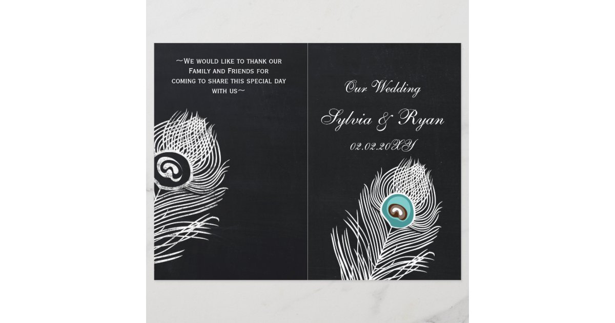 Vintage Chalkboard Peacock Wedding Programs Folded