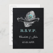 Vintage Chalkboard peacock wedding rsvp Invitation Postcard (Front/Back)