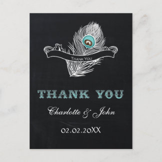 Vintage Chalkboard peacock wedding Thank You Postcard