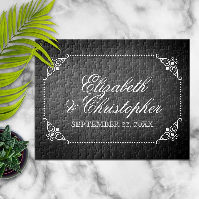 Vintage Chalkboard Personalized Wedding Date Jigsaw Puzzle (Creator Uploaded)