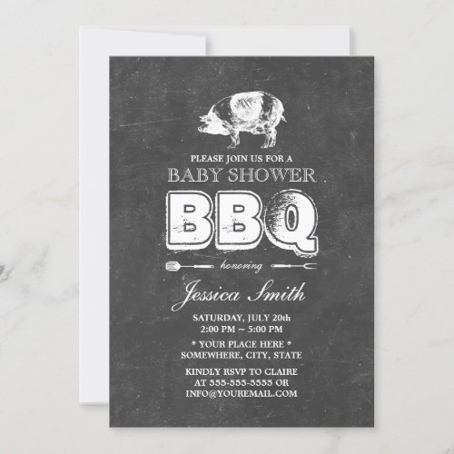Vintage Chalkboard Pig Roast Baby Shower BBQ Party Invitation