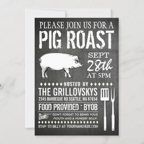 Vintage Chalkboard Pig Roast Invitation