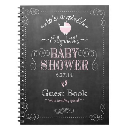Vintage Chalkboard Pink Baby Shower Guest Book- Notebook