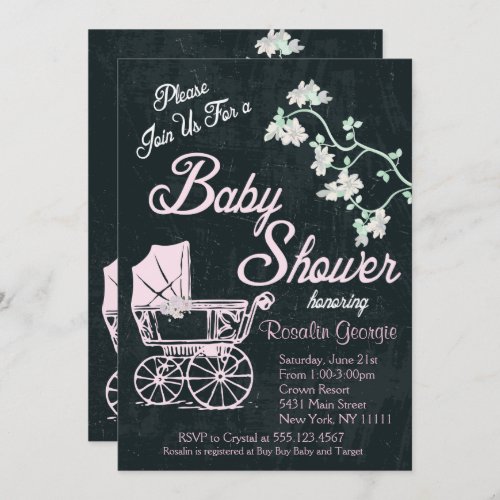 Vintage Chalkboard Pink Baby Shower Invitation