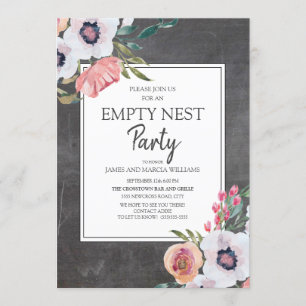 Vintage Chalkboard Pink White Floral Empty Nest Invitation