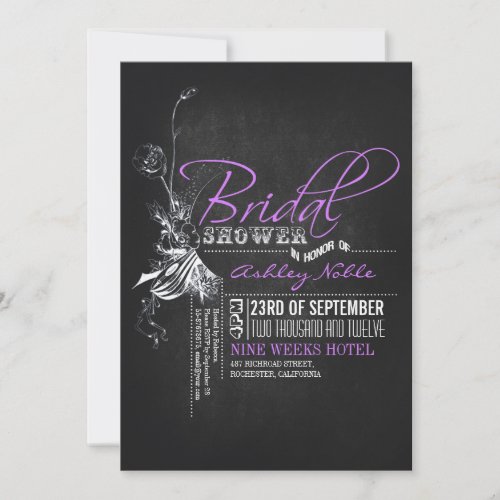 Vintage Chalkboard Purple Bridal Shower Invites