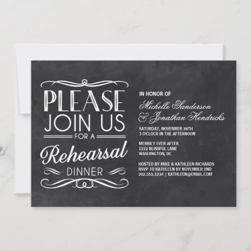 Vintage Chalkboard Rehearsal Dinner Card