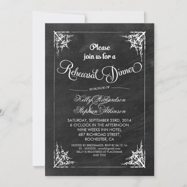 vintage chalkboard rehearsal dinner invitations (Front)