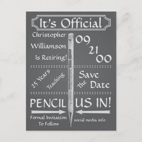 Vintage Chalkboard Retirement Save The Date Party