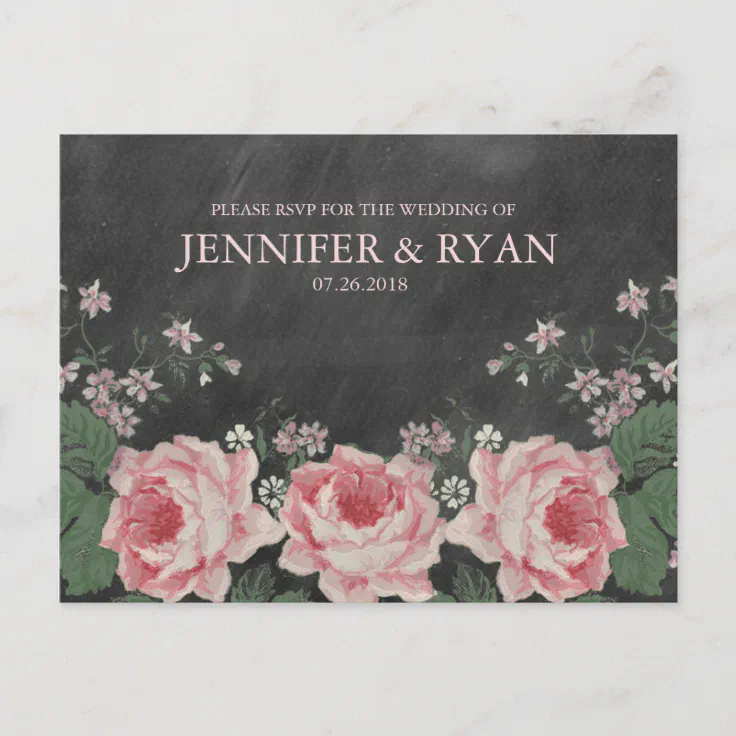 Vintage Chalkboard Rose RSVP Postcard Zazzle