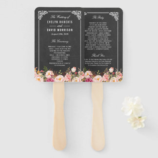 Vintage Chalkboard Rustic Floral Wedding Program Hand Fan