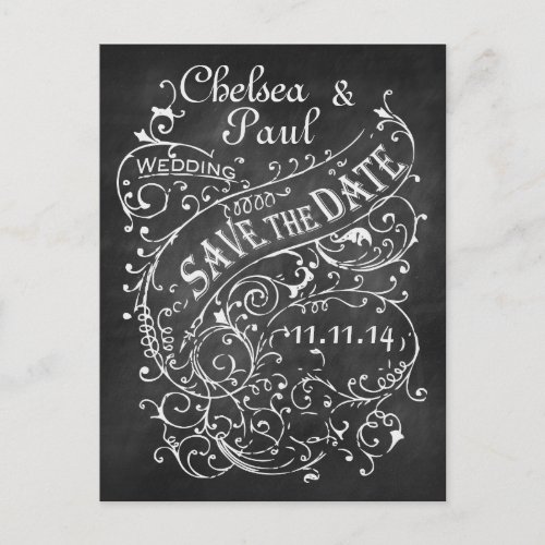 Vintage Chalkboard Save The Date Announcement Postcard