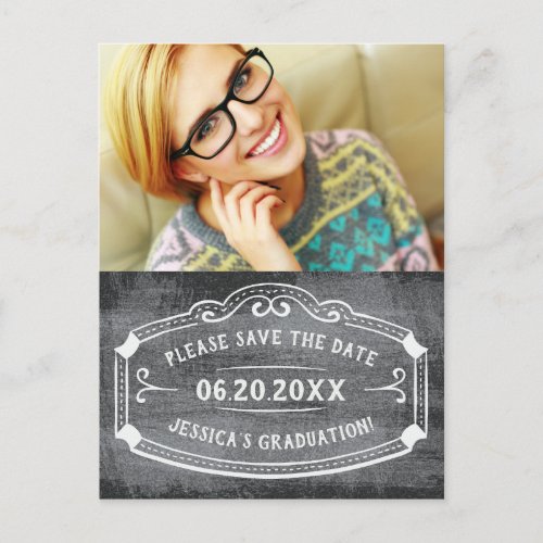 Vintage Chalkboard Save The Date Graduation Photo Announcement Postcard