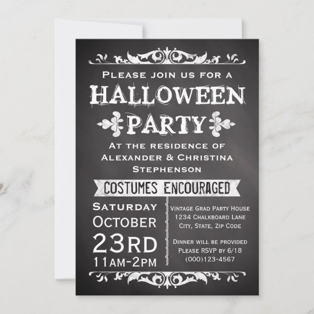 Vintage Chalkboard Sign Halloween Party Invitation (Front)
