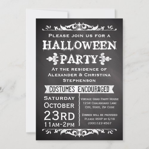 Vintage Chalkboard Sign Halloween Party Invitation