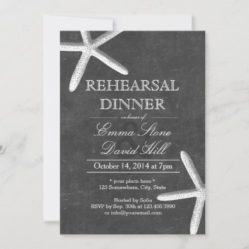 Vintage Chalkboard Starfish Rehearsal Dinner 5x7 Paper Invitation Card