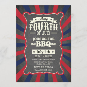 Vintage Chalkboard Stripe 4th of July Party Invitation