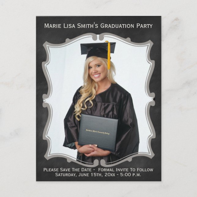 Vintage Chalkboard Style Graduation Photo Card (Front)