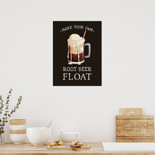 Vintage Chalkboard Style Root Beer Float Art Poster (Kitchen)