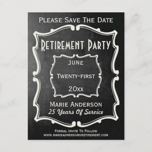 Vintage Chalkboard Style Save The Date Retirement Announcement Postcard