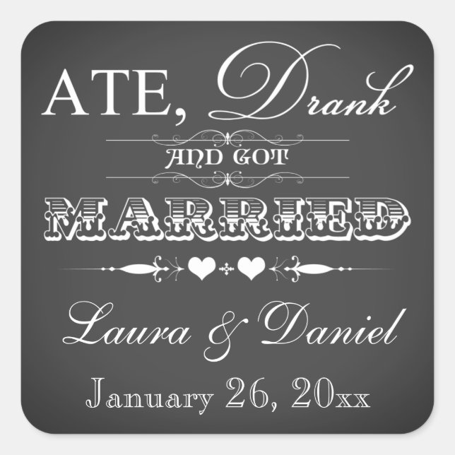 Vintage Chalkboard Style Wedding Favor Sticker (Front)