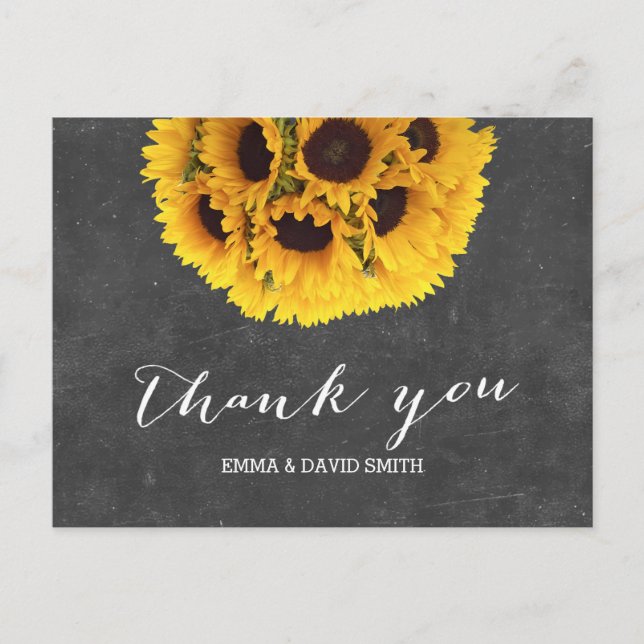 Vintage Chalkboard Sunflower Ball Thank You Postcard (Front)