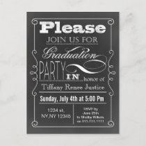 Vintage Chalkboard Typography Graduation party Invitation Postcard