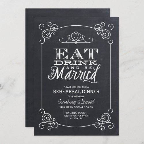 Vintage Chalkboard Typography Rehearsal Dinner Invitation