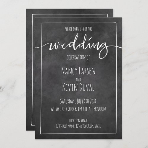 Vintage chalkboard typography wedding invitations