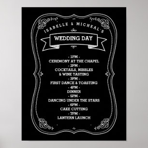 Vintage Chalkboard Wedding Day of Schedule Poster