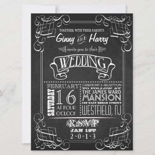 Vintage Chalkboard Wedding Invitation
