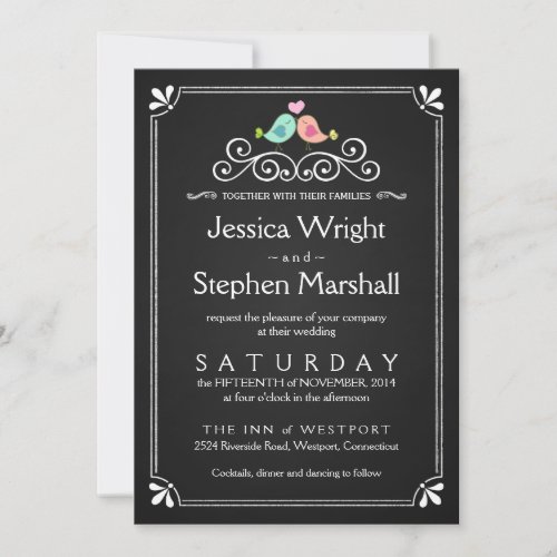 Vintage Chalkboard Wedding Love Birds Invite