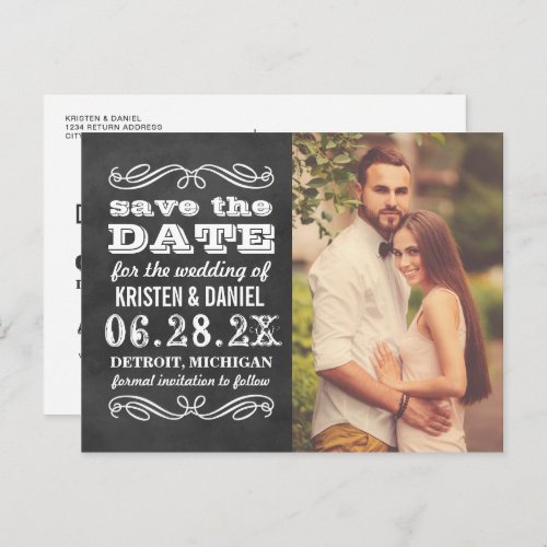 Vintage Chalkboard Wedding Photo Save the Date Announcement Postcard