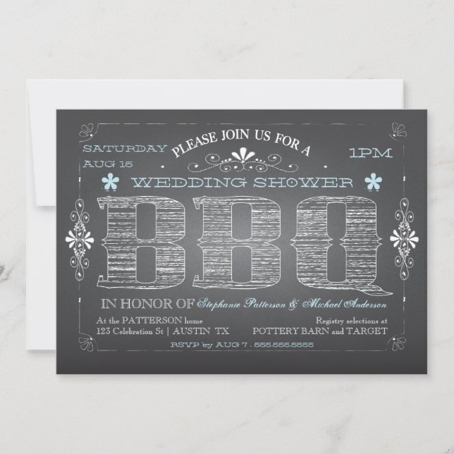 Vintage Chalkboard Wedding Shower BBQ Invitation (Front)