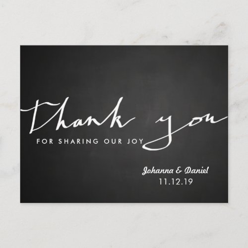 Vintage Chalkboard Wedding Thank You Typography Postcard