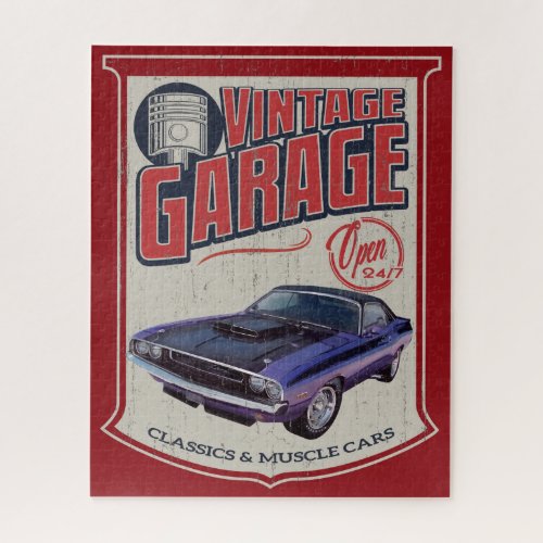 Vintage Challenger Muscle Car Garage Jigsaw Puzzle