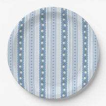 Vintage Chambray Blue Scallop Floral Stripe