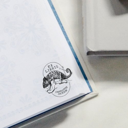 Vintage Chameleon Modern Ex Libris Book  Rubber Stamp