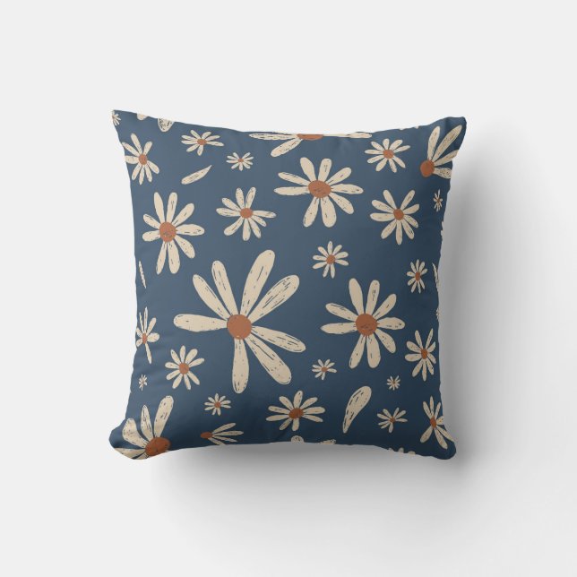 Vintage Chamomile Flowers pattern Throw Pillow (Front)