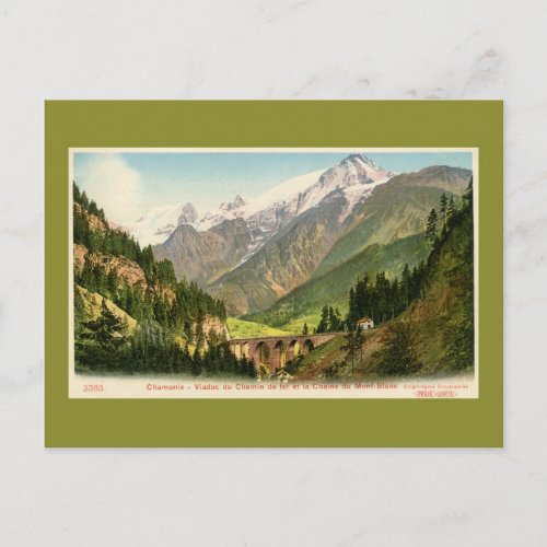 Vintage Chamonix Railroad viaduct Mont Blanc range Postcard