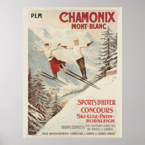 Vintage Chamonix Ski  Illustration Travel Poster