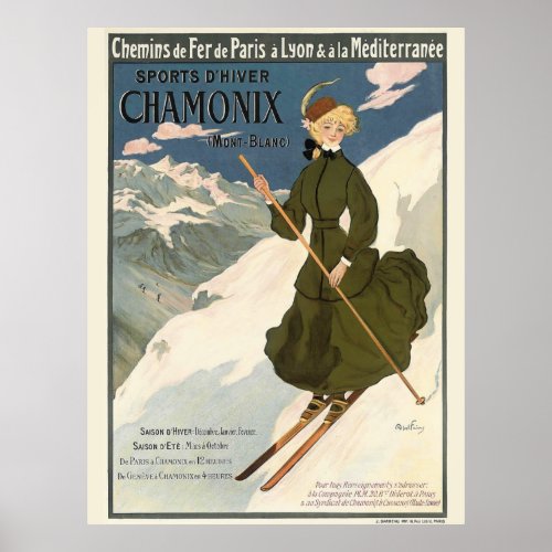 Vintage Chamonix Ski  Illustration Travel Poster