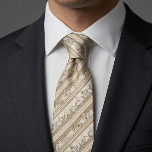 Vintage Champagne Botanical Stripe Neck Tie