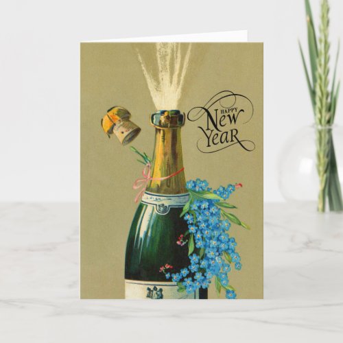 Vintage Champagne Bottle New Years Holiday Card