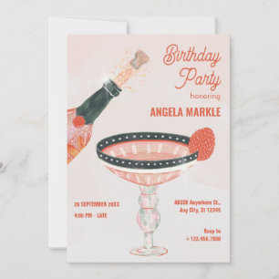 Vintage champagne glass and bottle birthday party invitation